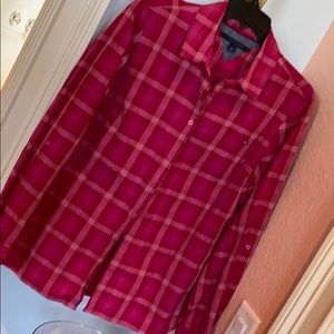 Plaid detail in pretty deep pink tones.